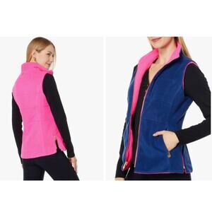 Lilly Pulitzer Fleece Brooklee Reversible Vest Pink/ Navy Blue $178 size xs